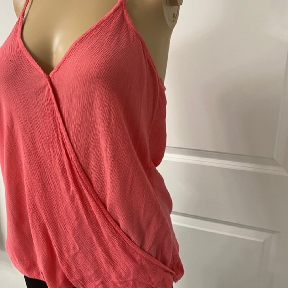 Bershka Women's Pink Faux Wrap Camisole Cami Tank Top Crinkle Gauze Size Small - Picture 3 of 10